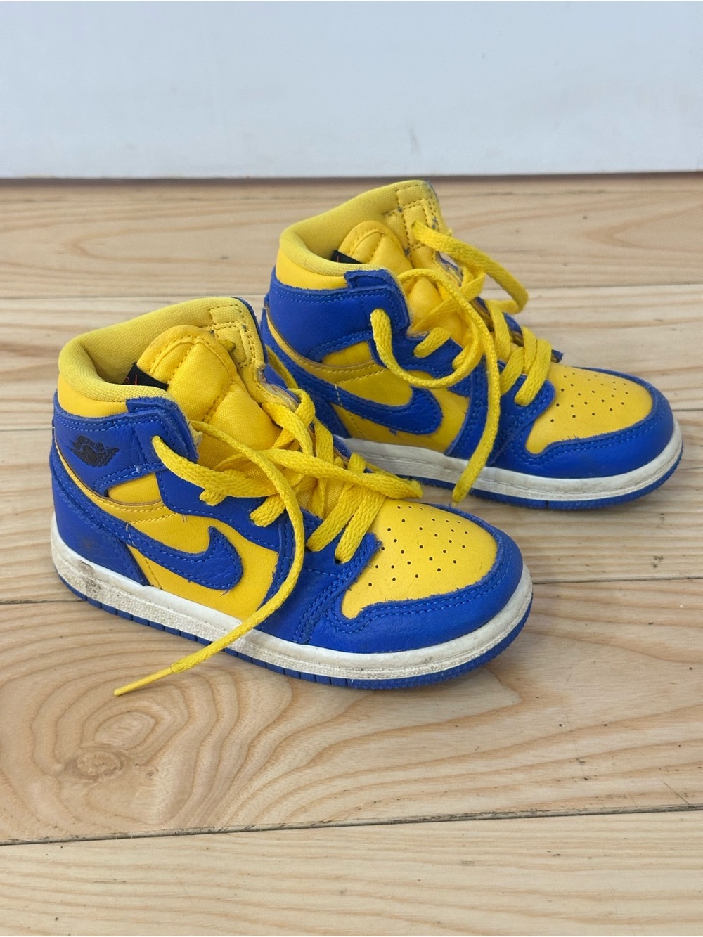 Nike Kids High-Top Sneakers in Bright Yellow and Royal Blue Air Jordans